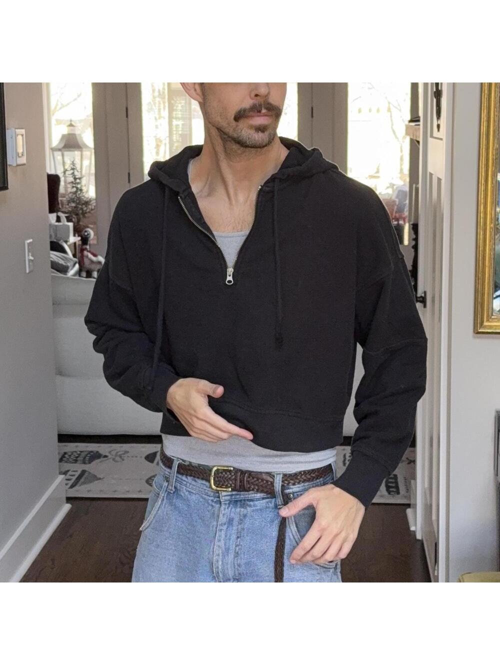 🔥 Aerie Black Half-Zip Hoodie – Size M